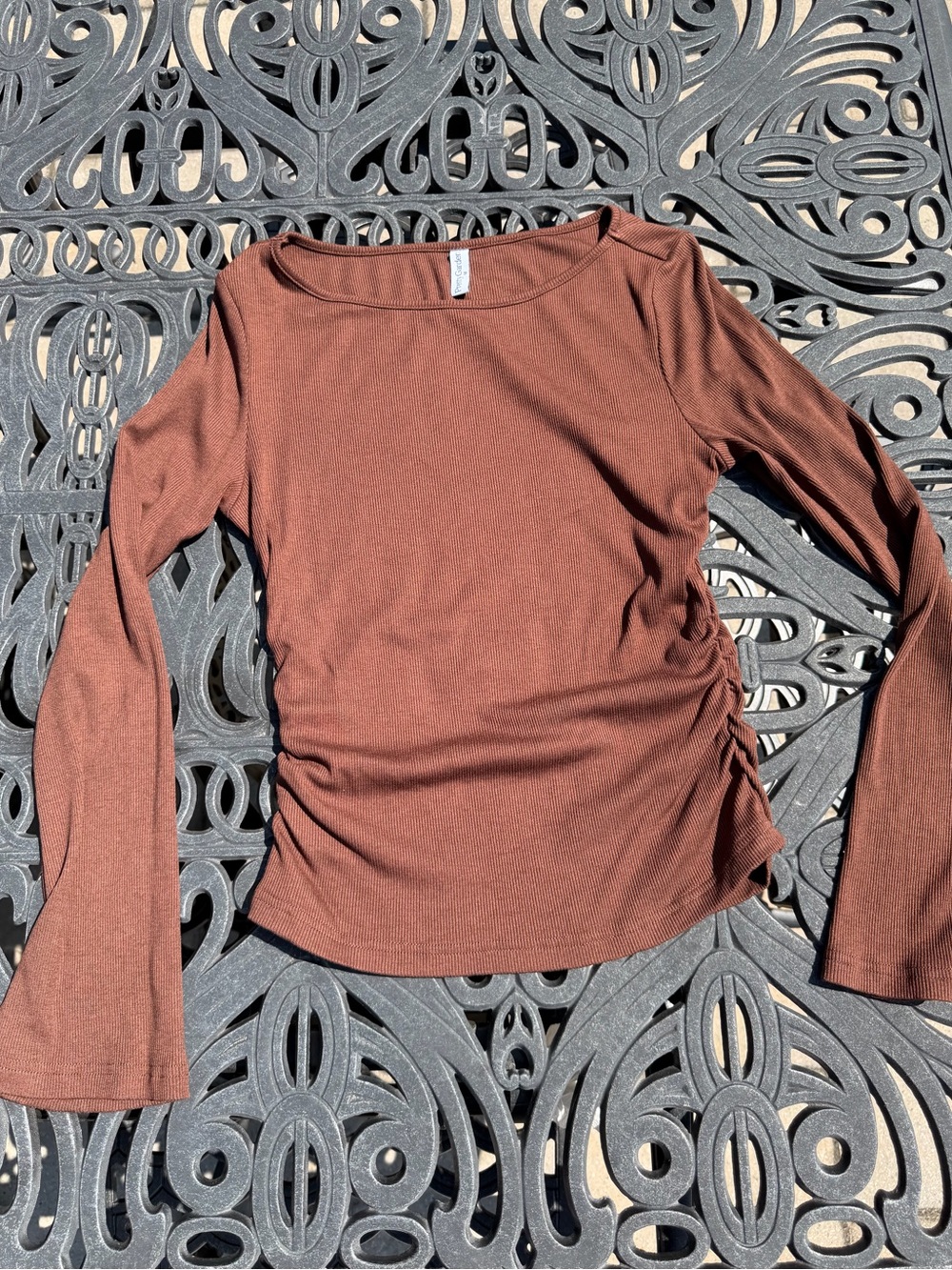 Long-Sleeve Side-Ruched Women's Brown Top